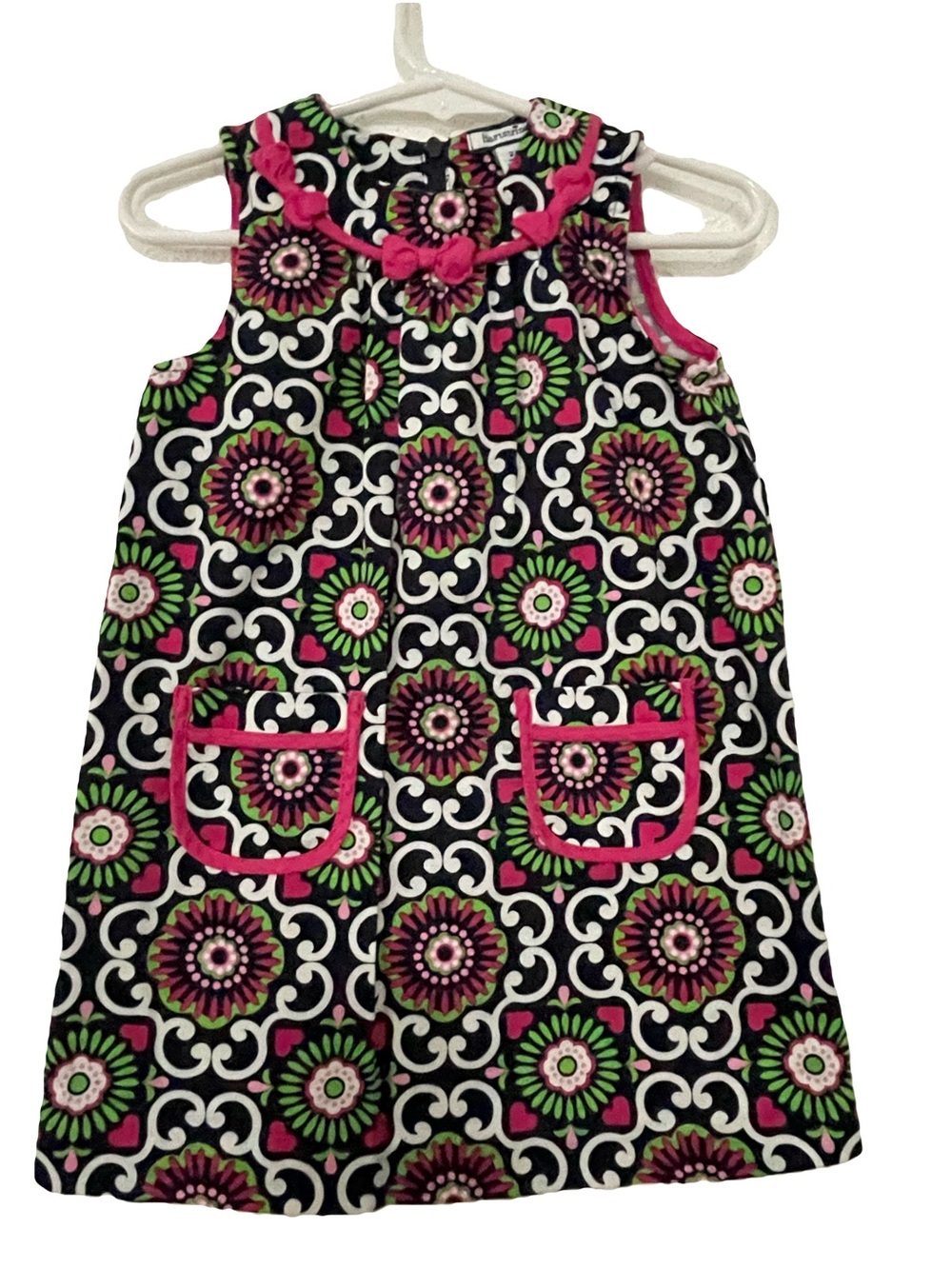 Hartstrings Navy Floral Dress with Pink Bows